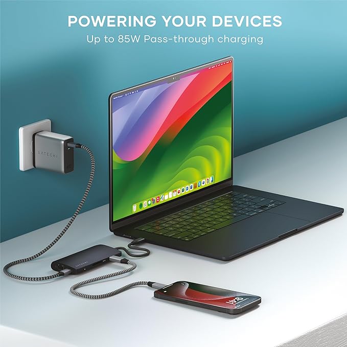 Satechi 8 in 1 USB C Hub Multiport Adapter V3, 8K HDMI, 100W Charging, 4 USB Data Ports, Ethernet, SD Card Reader, for Laptop, for Mac/Windows, MacBook Air/Pro/Neo, iPad Air/Pro - Midnight