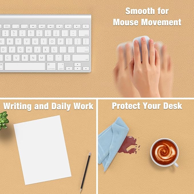 Hsurbtra Desk Pad, 23.6" x 13.8" PU Leather Desk Mat, M Extended Mouse Pad, Waterproof Desktop Blotter Protector, Non-Slip Ultra Thin Small Laptop Keyboard Writing Mat for Office Home, Earth Yellow