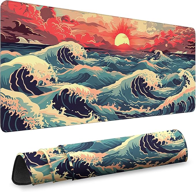 Gaming Mouse Pad - (31.5"×11.8") Wave Style Large Mouse Pads for Desk - Desk Mat for Keyboard and Mouse with Non-Slip Base, Desks Pad Matfor Game/Office & Home