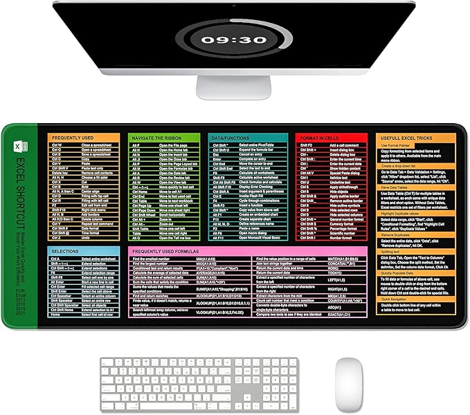 Auhoahsil Large Mouse Pad, XL Gaming Mousepad, Desk Mat for Desktop, Thick Rubber, Big & Long Size, Stitched Edges, Full Desk Pad for Laptop & Computer, Extended 31.5 x 11.8 in, Excel Shortcut