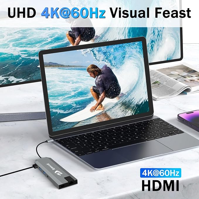 Redragon 9-in-1 USB-C Hub with SSD Enclosure for M.2 NVMe, 4K 60Hz HDMI Splitter, 100W PD Charging, 1Gbps Ethernet, 2X USB-A 3.1 10Gbps, SD/TF Card Reader, 3.5mm Audio for MacBook Pro/XPS/Dell/More