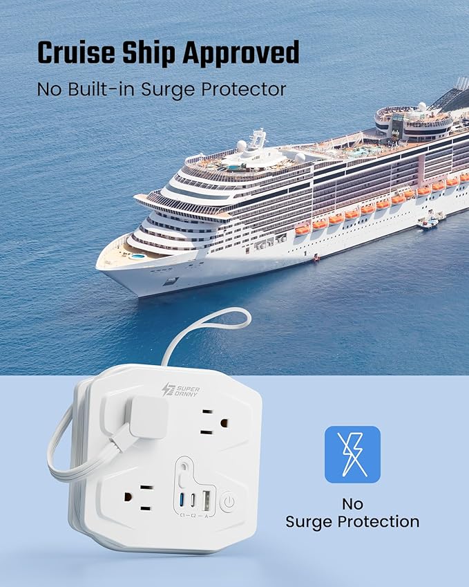 20W Travel Power Strip SUPERDANNY 3-Foot Wrap Up Extension Cord with 3 Outlets and 3 Fast Charging USBs, No Surge Protector Cruise Approved Portable Mini Travel Charger for Home Office Hotel, White