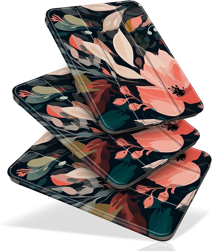 DONGKE for iPad mini 7 (A17 Pro) 2024 & iPad mini 6 2021 8.3 Inch, Slim Foldable Stand Hard PC Translucent Back Shell Smart Cover for iPad mini 7th/6th Generation [Auto Wake/Sleep] - Painted Florals