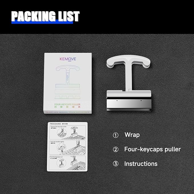 KEMOVE P11 4-Key Keycap Puller - Custom Gaming Mechanical Keyboard Cleaning and Removal Tool, Made with PC and 420 High-Carbon Stainless Steel, Suitable for Standard Layout Keyboards (White)