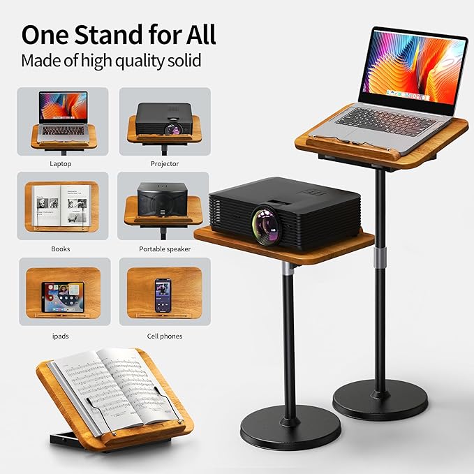 NAMON 2-in-1 Laptop Floor Stand & Desktop, Adjustable Height from 16.5" to 51", Wood Small Laptop Table, Tall Laptop Stand Perfect for Home, Office, Meeting Room, Study (Rubberwood Finish)
