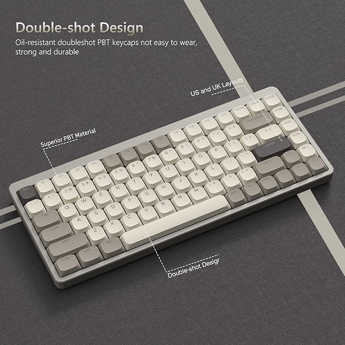Womier Low Profile Keycaps - Shine Through PBT Key caps 60 65 75 100 Percent, Mechanical Keyboard Keycaps for Cherry Gateron MX Switches Keyboard - Khaki Grey