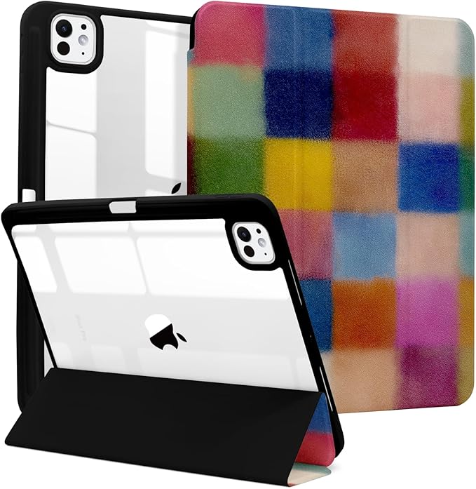 MrARTIST for for iPad Pro 11 Inch Case (M5/M4) 2025/2024 6th/5th Generation Case Cute for Women Girls Girly Kawaii Aesthetic Design for Apple Tablet Cover with Pencil Holder, Colorful Checkered