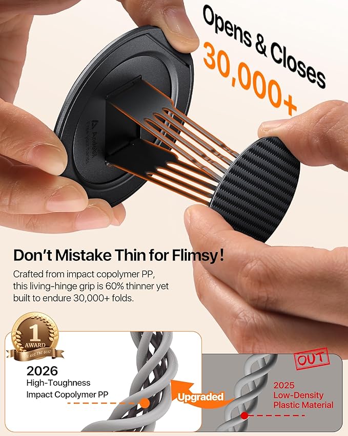 andobil [2026 Ultra-Thin] Magnetic Phone Grip for MagSafe [360° Rotate] Magnetic Cell Phone Ring Holder & Kickstand for MagSafe Accessories & iPhone 17 Air 16 Pro Max Plus 15 14 13 12, Carbon Fiber
