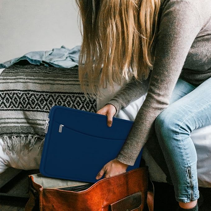 Laptop Sleeve 15.6 inch, Shockproof Protective Laptop Cover Briefcase Carrying Bag with Accessory Pocket, Portable Computer Case Compatible with MacBook, HP, Dell, Lenovo, Asus, Blue