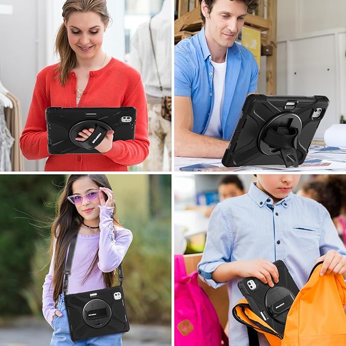 BRAECNstock for Apple iPad Pro 11 inch Case M5 2025/ M4 2024, Shockproof Protective Case with Pencil Holder,360° Rotating Hand Strap + Stand, Shoulder Strap for iPad Pro 11 M5/ M4, Black