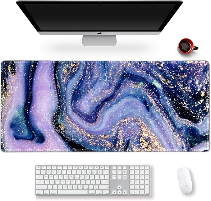 Extended Gaming Mouse Pad XXL ArtSo Large Keyboard Mat Long Mousepad Desk Decor Writing Pad Non Slip Rubber Base Stitched Edges for Work, Game, Office, Home, 35.1" x 15.7", Purple Marble