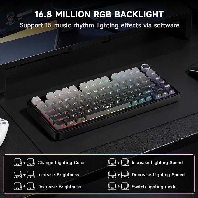 AOC GK330 Gaming Keyboard, Hot Swappable Wireless Mechanical Keyboard Support BT/2.4GHz/USB-C, RGB Backlit, Pre-lubed Reaper Switches, Anti-ghosting, 75% Gasket Custom Keyboard with Five-Layer Padding