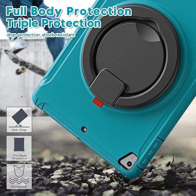 BATYUE Case for iPad 6th Generation 9.7 inch 2018, iPad 5th Gen 2017, iPad Air 2/ iPad Pro 9.7'',Shockproof Protective Cover with Pencil Holder &Rotating Kickstand for Kids,Boys,Girls, Light Blue