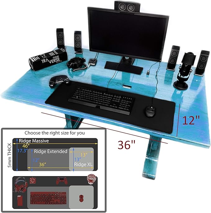 Gaming Mouse Pad (5mm) Extended 36 inch | 36x12x0.20 Extra Thick | Black | Stitched Edge, Large Washable Desk Mat