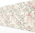 Floral Desk Mat Vintage Chinoiserie Large Mouse Pad Coquette Aesthetic Office Decor Flower Pink Bow Gaming Pad Cottagecore Desk Decor