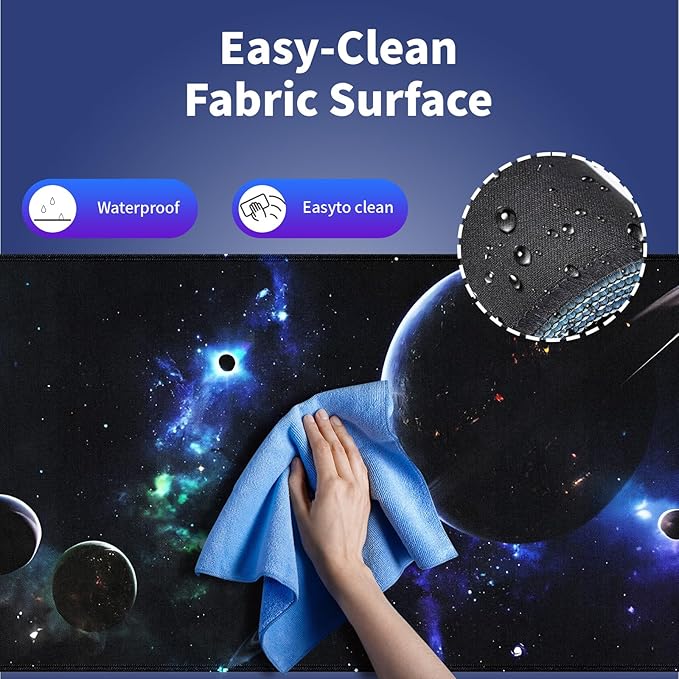 Extra Large Gaming & Office Mouse Pad (31.5" x 11.8") – Space Planets Navy Blue Galaxy, Premium Anti-Slip XXL Desk Mat with Durable Stitched Edges