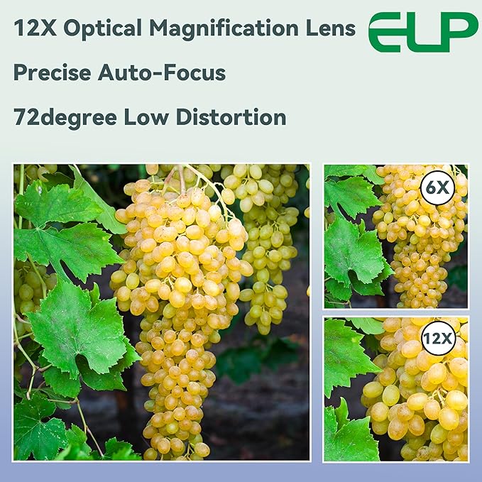 ELP 12X Zoom 4K 30fps USB Camera Module 1080P 60fps HDMI USB Webcam Autofocus Manual Zoom Infrared Remote Control PC Camera H.265 H.264 High Speed Webcamera for Church Streaming Video Conference