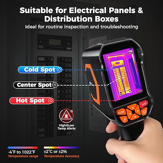 Handheld Dual Lens Thermal Imaging Camera with 2MP Visual Camera, 512×384 Super Resolution, -4°F~1022°F, PC 2D/3D Image Analysis for Hidden Water Leak Detection & Moisture Inspection