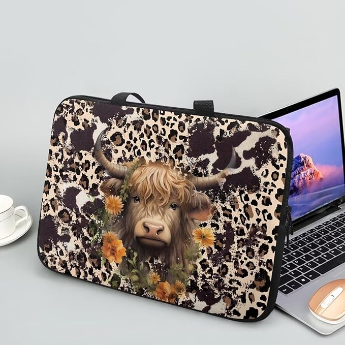 15 Inch Laptop Sleeve, Laptop Cover Computer Bag Tablet Carrying Case with Handle, Brown Cow Zipper Tote Bags Notebook Sleeves Handbag Messenger BriefcaseGifts for Women