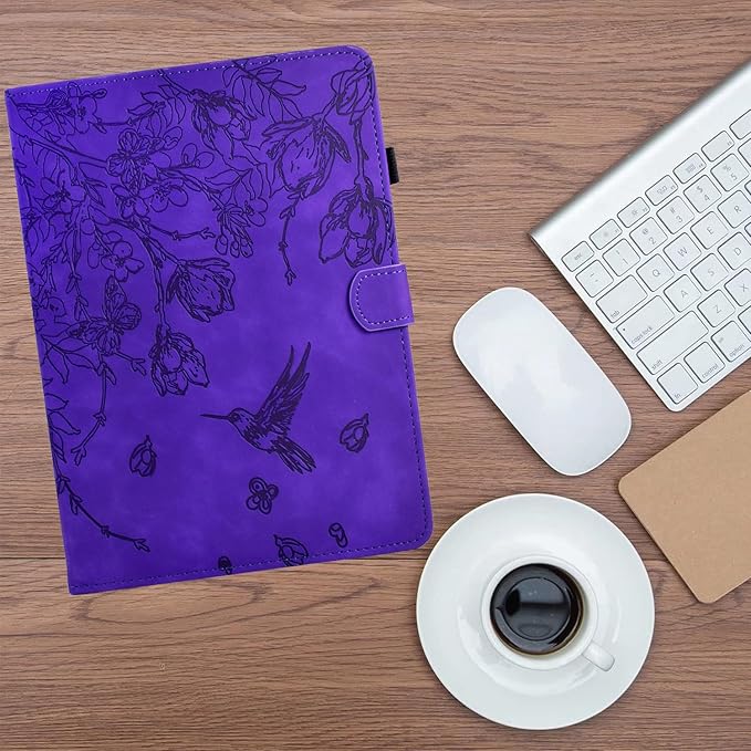 for iPad 9.7 Inch Case iPad 6th/5th Generation Case 2018 2017, Embossed Suede Leather Folio Stand Cover for iPad 9.7 inch/Pro 9.7/Air 2/Air 1, Auto Sleep/Wake, Purple Bird Flower Embossing