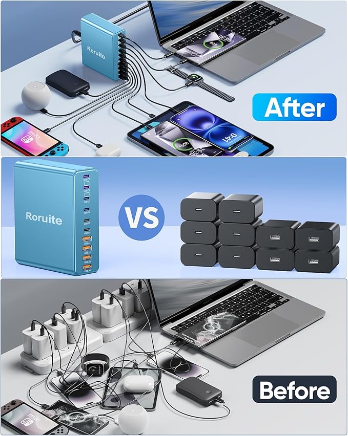 800W USB C Charging Station, 120W PD GaN5 Super Fast USB C Charger Block-10 Port, Type C for PC Laptop MacBook Pro/Air Charger Compatible with iPhone 17 16 15 14 13 12 Pro Max, iPad, Galaxy (Blue)