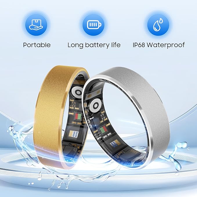 Smart Health Ring, Featuring Stress and Sleep Monitoring Functions, Compatible with iOS and Android,Waterproof Fitness Tracker for Women & Men, No Subscription Fee. (Silver, 8)