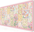 HAOCOO Cute Pink Desk Matt for Desktop, Floral Mouse Pad with Stitched Edge, Desk Protector Mat with Non-Slip Rubber Base, 35.4” x 15.7" Largr Computer Pad for Women Office