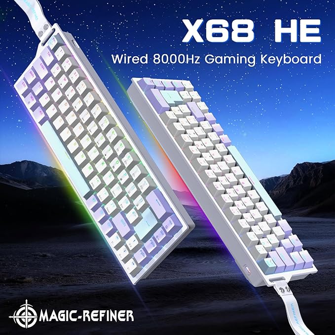 MAGIC-REFINER X68 HE Wired 60% Hall Effect Rapid Trigger Mechanical RGB Gaming Keyboard with 8K Polling,0.04mm RT Accuracy,Magnetic Switch,Adjustable Actuation,Snap Tap for PC Mac Esport Gamer (White)