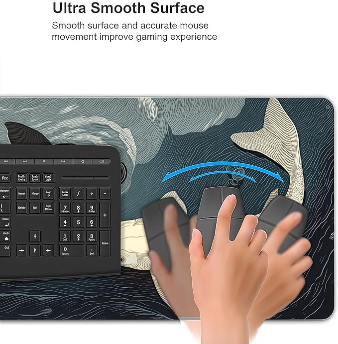 Tai Chi Koi Fish Gaming Mouse Pad, Large Desk Mat with Non-Slip Rubber Base, 35.4 x 15.7 Inches, Black and White Design for PC Gaming and Office
