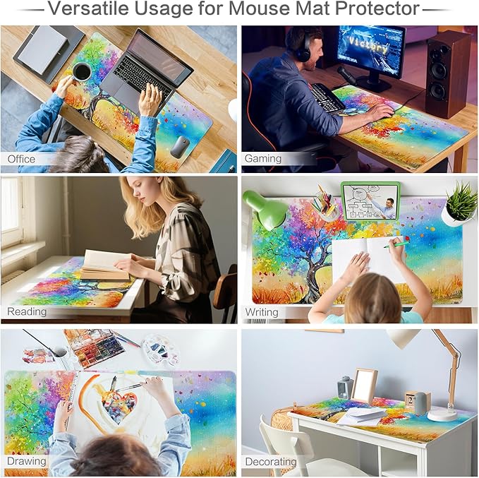 Lokigo Big Desk Pad Life Tree, Colorful Large Gaming Mouse Pad, Waterproof Mousepad for Desk Rubber Base with Stitched Edges DeskMatt for Laptop Office Gaming Work 31.5"x15.7", Tree of Life