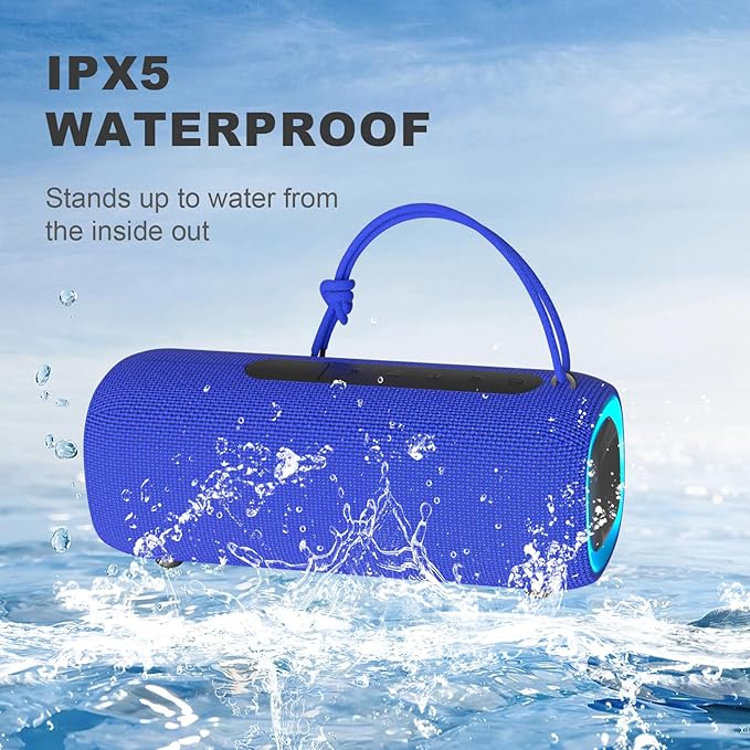 PEICHENG Bluetooth Speaker, Portable Wireless Clear Loud Stereo Sound IPX5 Waterproof with RGB Lights BT5.3 Long Playtime TWS Pairing,for Home Party Outdoor Beach,Great Gift Choice (Blue)