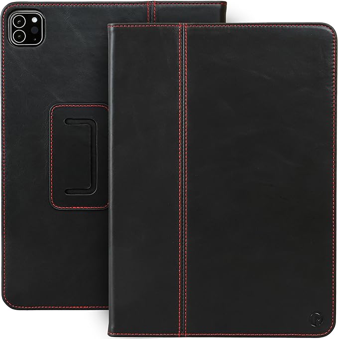 Casemade Real Leather Case Compatible with iPad Pro 11” M5 (2025)/M4 (2024) - Full-Grain Leather Cover, Auto Sleep/Wake, Dual Stand Position (Black)