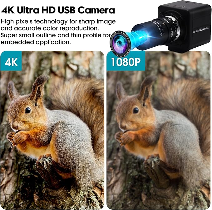 4K Ultra HD 5-50mm Zoom Manual Lens USB Web Camera, 2160P IMX317 Sensor, 10X Varifocus Close-up USB Webcam for Windows/Linux/Raspberry Pi