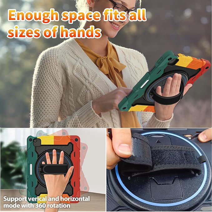 for Air 11 inch Case M3 2025 / M2 2024, Air 7th/6th Generation-with HD Screen Protector, 360 Rotating Kickstand/Hand Strap, Shoulder Strap, Pen Holder, Heavy Duty Military Grade- Kids Friendly