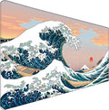 Japanese Large Gaming Mouse Pad with Extended Stitched Edges, (31.5X15.7In) Durable Non-Slip Natural Rubber Base, Waterproof Computer Pad for Esports Pros/Gamer/Office/Home, Sunset Sea