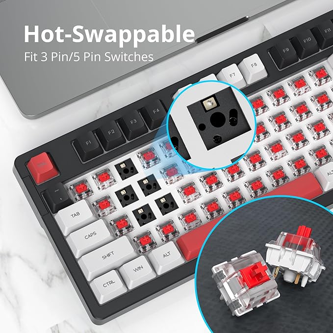 Surmen Creamy Keyboard with Number Pad, 96% RGB Mechanical, Full Gasket Mounted, Hot Swappable, Custom Wired Thocky Keyboard with Knob for Office Gamers (Black)