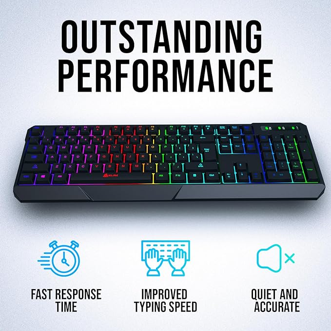 KLIM Chroma Wireless Keyboard – RGB Backlit Gaming, Rechargeable Battery, PC Keyboard, Durable & Water-Resistant, Compatible with PS4, PS5 & Mac - Black