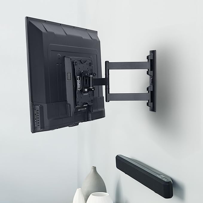 Amazon Basics Full Motion Articulating TV Wall Mount, with Swivel and Tilt, for 26" to 55" TVs and Flat Panels up to 80 Lbs, VESA Compatible, Single Stud, Black