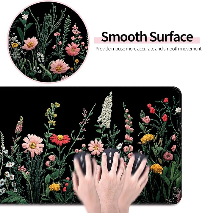 Pretty Wildflower Gaming Desk Mat, Computer Keyboard Large Extended Flowers Mouse Pad for Office and Home, 31.5×11.8 Inches, XL