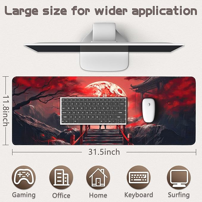 Gaming Mouse Pad - (31.5"×11.8") Japanese Samurai Large Mouse Pads for Desk - Desk Mat for Keyboard and Mouse with Non-Slip Base, Desks Pad Matfor Game/Office & Home