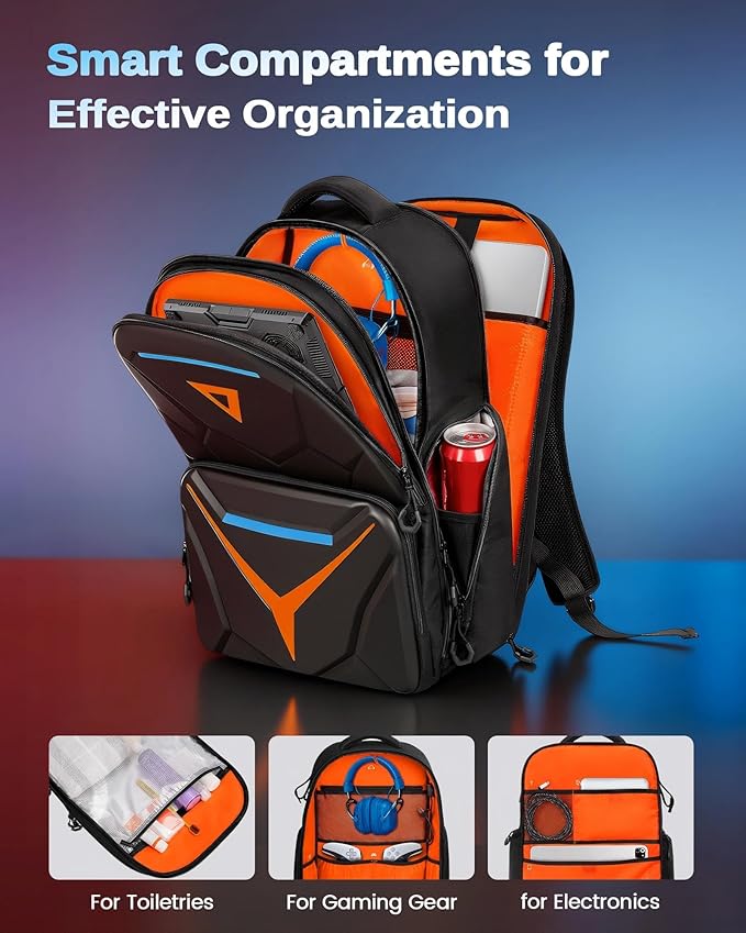 MATEIN Hard Shell Gaming Backpack for Men, Waterproof Extra Large Laptop Backpack with EVA Front Shield, 18 inch TSA Approved Gaming Laptop Bag with Controller Pockets & Cooling Pad Compartment