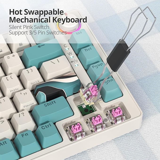 75% Brown Mechanical Gaming Keyboard, Compact 82 Key Hot Swappable with Knob, RGB Backlit OEM Profile, Wired USB-C Keyboard with Linear Switches for Windows Mac