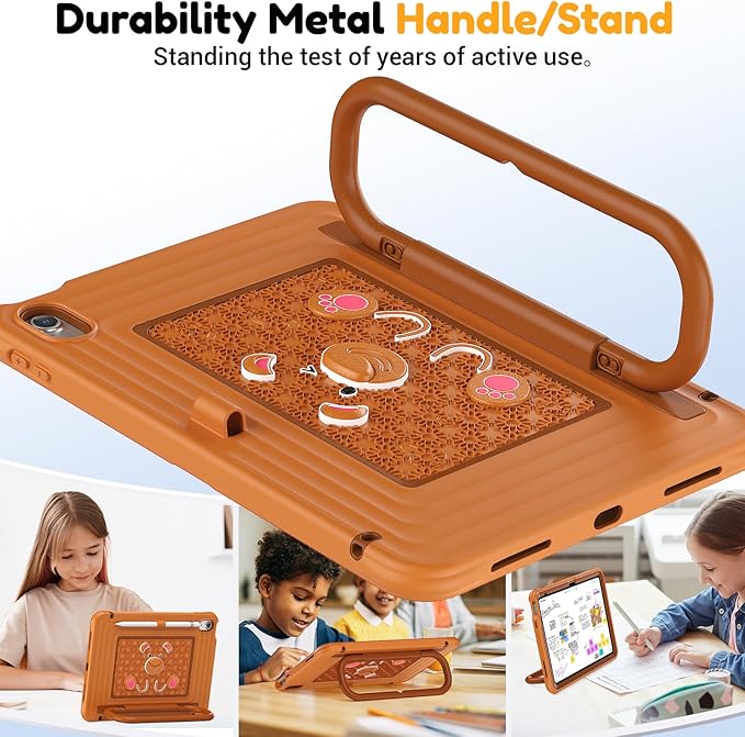 KAIJIAbox Kids Case for iPad A16 11th Generation 11 inch 2025/10th Generation 10.9” 2022- Military-Grade Rugged Drop Protection with Metal Handle/Stand, Screen Protector,Shoulder Strap-Brown