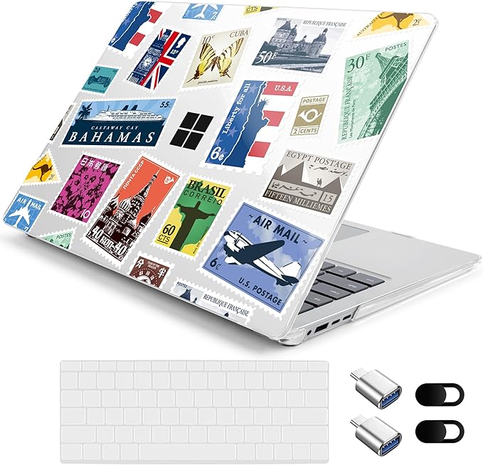 Hard Case for 15-inch Microsoft Surface Laptop Copilot+ PC 2024 (7th Ed) Fashionable Lightweight Design Transparent Clear Laptop Shell, with TPU Keyboard Cover & OTG Adapters, Stamp collecting
