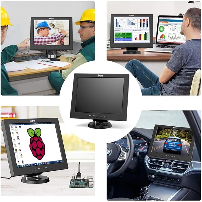 Eyoyo 12 Inch HDMI Monitor with BNC VGA AV HDMI Input 800x600 Portable 4:3 TFT LCD Mini HD Color Screen with Built-in Speaker