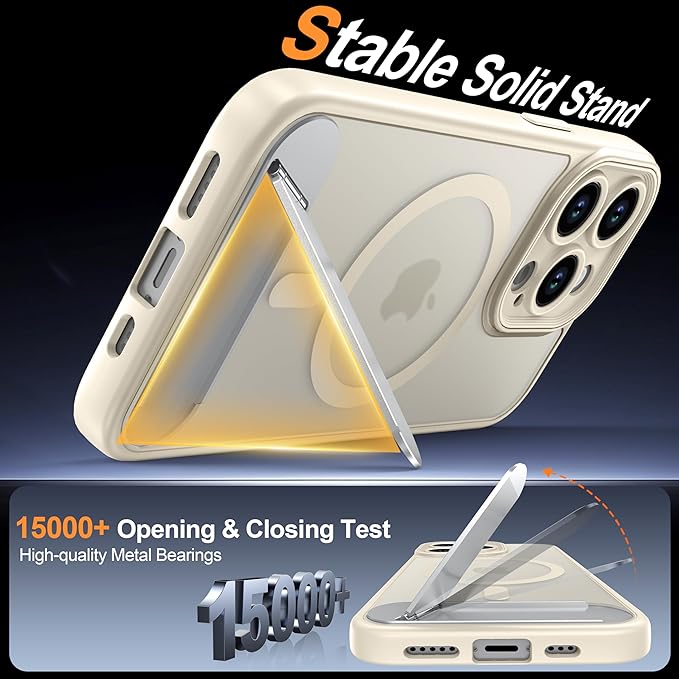 Magnetic Compatible with iPhone 13 Pro Case, [Built-in Kickstand][Full Camera Protection][Compatible with MagSafe][Anti-Fingerprint] Shockproof Phone Case for iPhone 13 Pro 6.1",Beige