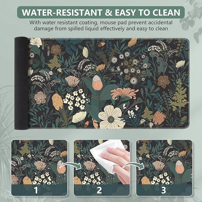 iCasso Desk Mat, XXL Large Mouse Pad for Desktop, Cute Pad With Stitched Edges, Anti-Slip Big Mousepad, Keyboard Mat for Computer, Work, Gaming (Weeds)