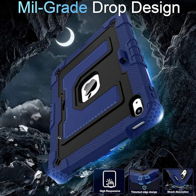 for iPad (A16) 11th 11 Inch/10th Generation 10.9 Inch 2025/2022 iPad Case 10th Generation with Shoulder Strap/Pencil Holder,Shockproof Cover for i Pad 11th/10th,Navy Black
