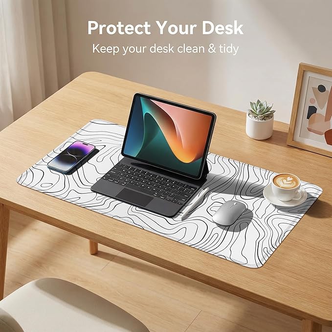 Large Mouse Pad - Gaming Mouse Pad with Stitched Edges(60x30cm), No-Slip Base, Waterproof Desk Pad for Keyboard and Mouse (Line White,23.6x11.8 inch)