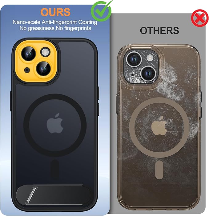 Magnetic Compatible with iPhone 15 Case, [Built-in Invisible Kickstand][Compatible with MagSafe][Full Camera Protection] Translucent Matte Phone Case for iPhone 15 6.1"